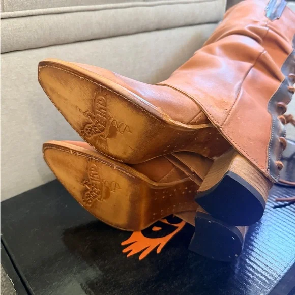 New Freebird Jules Cognac Size 9 Leather Overlay Lace Up Western Boot - Picture 5 of 7
